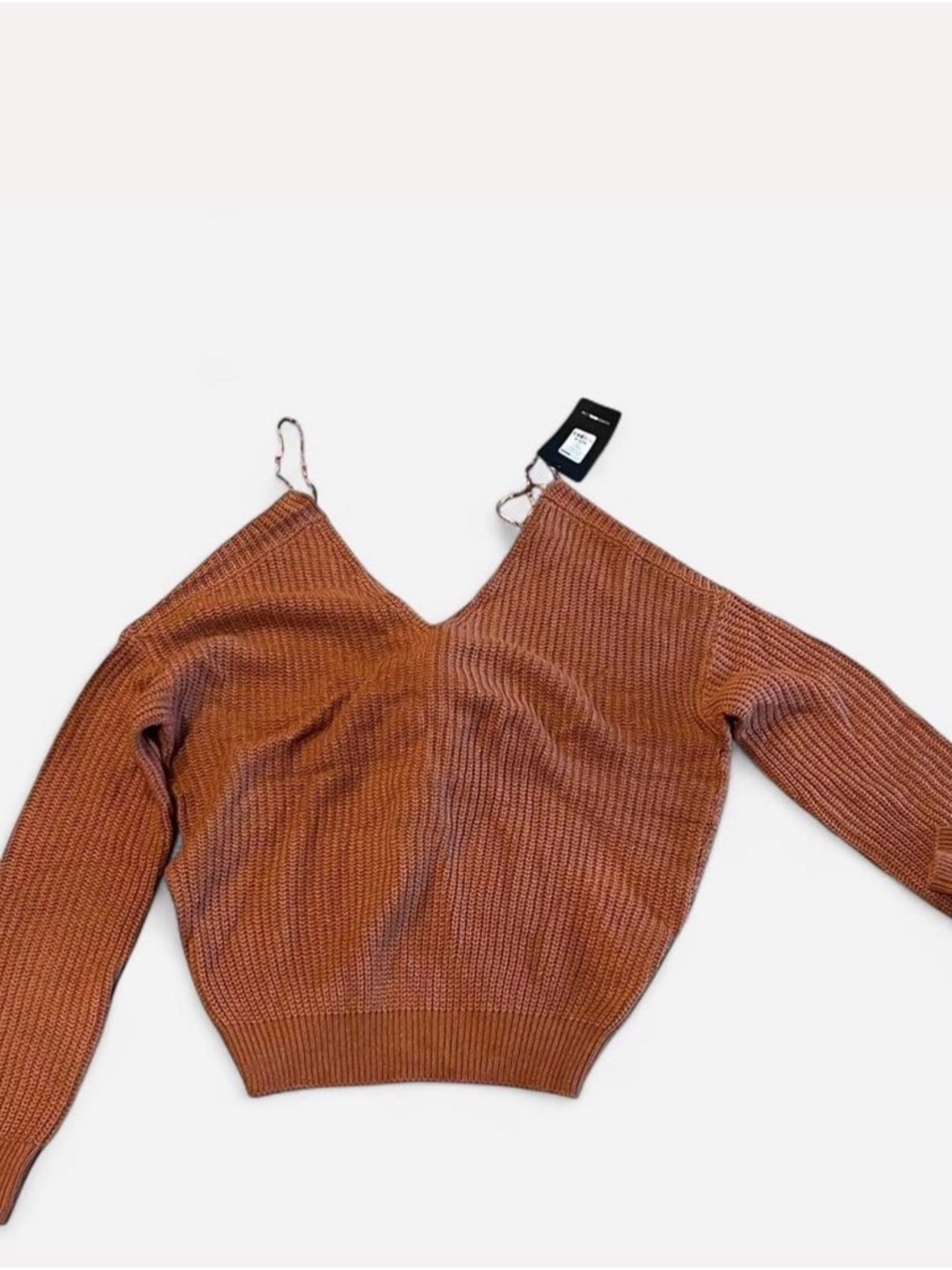 Fashion Nova V-Neck Ribbed Sweater Rust